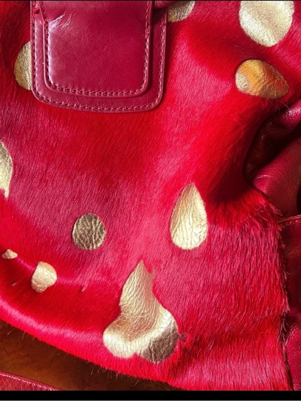 HOBO Red Leather Shoulder Bag with Gold Spots - Picture 2 of 2